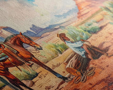 Load image into Gallery viewer, Cowboy Resting by Horse in Desert Scene, Rustic Farmhouse Art, Framed Canvas Print, Western Decor, Living Room Wall Art, Country Style