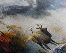 Load image into Gallery viewer, Majestic Elk in Misty Mountains, Framed Canvas Print, Perfect for Living Room Art, Rustic Bedroom Decor, Nature Wall Art, Wildlife Scene