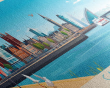 Carregar imagem no visualizador da galeria, Cardiff, Wales Travel Poster Panoramic Canvas Print, Cardiff, Wales Painting, Wales Art, Cardiff Travel Art, Guest Room Painting