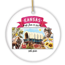 Load image into Gallery viewer, Artistic Kansas State Themes and Landmarks Christmas Ornament