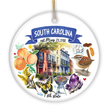 Load image into Gallery viewer, Artistic South Carolina State Themes and Landmarks Christmas Ornament