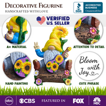 Load image into Gallery viewer, Bloom with Joy Sunflower Gnome 10" Garden Statue Figurine with Guitar, Spring and Summer Home Decoration