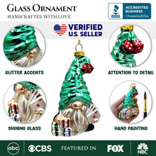 Cargar imagen en el visor de la galería, Casino Poker Gnome Glass Ornament, Cute Christmas Gambler