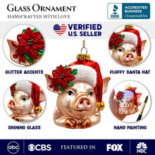 Carregar imagem no visualizador da galeria, Charming Pig with Santa Hat Glass Christmas Ornament, Cute Farmhouse Tree Decor