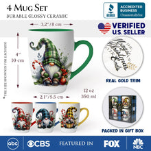 Carregar imagem no visualizador da galeria, Cheerful Holiday Gnome Eclectic Ceramic Mug Set of 4, Christmas Coffee Cups for a Tableware Gift
