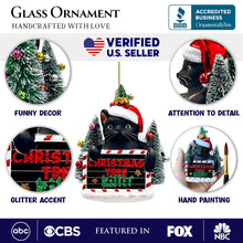 Cargar imagen en el visor de la galería, Christmas Tree Killer Funny Black Cat Glass Christmas Ornament, Whimsical Funny Tree Decor
