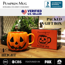 Load image into Gallery viewer, Classic Jack O' Lantern Ceramic 4" Pumpkin Mug, Halloween Drinkware and Spooky Fall Decor