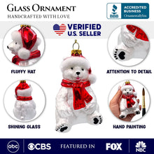 Cargar imagen en el visor de la galería, Classic White Polar Bear Glass Christmas Ornament