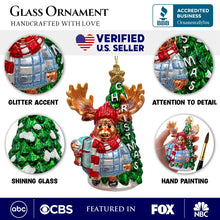 Load image into Gallery viewer, Cozy and Cute Sweater Moose Glass Christmas Ornament, Farmhouse Elk Tree Decoration