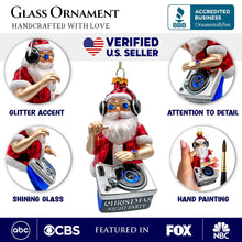 Carregar imagem no visualizador da galeria, (Pre-Order) DJ Santa Spinning Christmas Party Glass Ornament, Headphones and Music Star Hipster Tree Decor