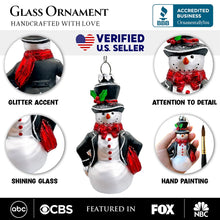 Load image into Gallery viewer, Dapper Gentleman Snowman Glass Christmas Ornament, Refined Handblown Holiday Tree Decor