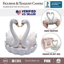 Load image into Gallery viewer, Elegance in Union Swan Figurine and Tealight Candle, 7" Romantic Couples Gift for Valentine or Anniversary