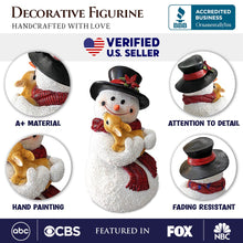 Load image into Gallery viewer, Enchanting Snowman and Fawn Home Holiday Decoration, 8" Tall Winter Woodland Deer Figurine