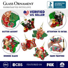 Cargar imagen en el visor de la galería, Farm Filled with Joy Set of 4 Glass Christmas Ornaments, Goat, Chicken, Calf and Deer Tree Decorations