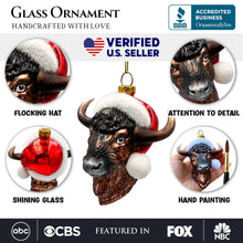 Carregar imagem no visualizador da galeria, Festive Bison Glass Christmas Ornament, Buffalo Western Bovine Animal
