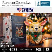 Carregar imagem no visualizador da galeria, (Pre-Order) Festive Reindeer 10" Cookie Jar, Christmas Kitchen Festive Deer Decoration
