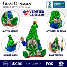 Carregar imagem no visualizador da galeria, (Pre-Order) Fun Weed Themed Gnome Glass Ornament, Pothead Smoker Unique Holiday Gift