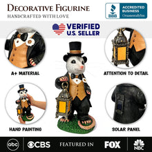 Carregar imagem no visualizador da galeria, Gentleman Opossum the Victorian Nightcrawler with Solar Powered Lamp Statue, 13" Lighted Garden Statue
