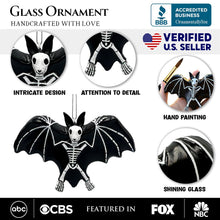 Carregar imagem no visualizador da galeria, Gothic Bat Skeleton Handcrafted Glass Ornament, Horror Tree Halloween Decor