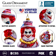 Carregar imagem no visualizador da galeria, Horror Clown Head Glass Ornament, Gothic Halloween Tree Decor
