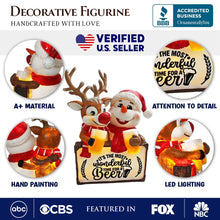 Carregar imagem no visualizador da galeria, It's the Most Wonderful Time for a Beer Festive Figurine, 8" Snowman and Reindeer Christmas Party Statue