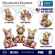 Carregar imagem no visualizador da galeria, Joyful Picnic Gathering Bunny Trio Set of Three Figurines, Spring Rabbit Statue 4.5" Decor