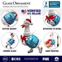 Carregar imagem no visualizador da galeria, Playful Goose in Skates Glass Christmas Ornament, Whimsical Cute Duck Tree Decor