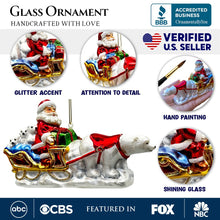 Carregar imagem no visualizador da galeria, Polar Bear Santa Sleigh Glass Christmas Ornament, Exquisite Handblown Tree Decor