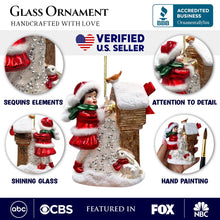 Carregar imagem no visualizador da galeria, (Pre-Order) Quaint Little Winter Girl Feeding the Birds Glass Christmas Ornament, Cardinal Birdhouse Tree Decor