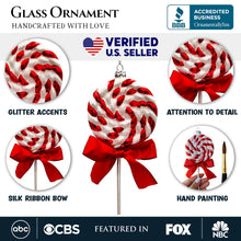 Carregar imagem no visualizador da galeria, Red Swirl Candycane Lollipop Glass Christmas Ornament