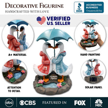 Carregar imagem no visualizador da galeria, Romantic Swan Couple Under an Umbrella Solar Powered Garden Statue, 10" Lighted Outdoor Bird Figurine Decor