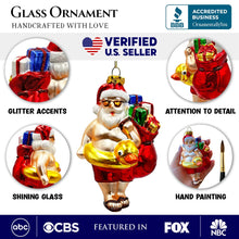 Carregar imagem no visualizador da galeria, Santa on Summer Vacation in the Pool Quirky Glass Christmas Ornament, Rubber Duckey Tropical Holiday Decor