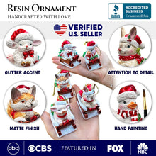 Carregar imagem no visualizador da galeria, Sleigh-Borne Animal Ensemble Set of 5 Christmas Ornaments, Horse, Goat, Pig, Donkey, and Duck