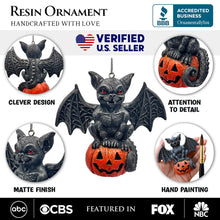 Load image into Gallery viewer, Spooky Gargoyle on a Pumpkin Ornament, Goth Halloween Themed Tree Decor