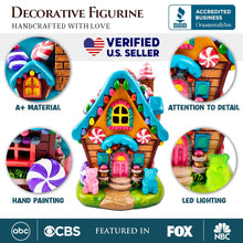 Carregar imagem no visualizador da galeria, Sugary Haven Candy House Tabletop Figurine, 7" LED Christmas Gingerbread Style Home Decoration