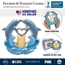 Carregar imagem no visualizador da galeria, Tides of Affection Dolphin Figurine and Tealight Candle, 7" Romantic Tabletop Valentine or Anniversary Gift
