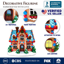 Carregar imagem no visualizador da galeria, Whimsically Sweet Gingerbread Home Lighted Christmas Decoration, 7" LED Table Figurine Holiday Decor