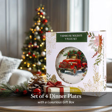 Carregar imagem no visualizador da galeria, Farmhouse Christmas Set of 4 Plates with Real Gold Elements, Holiday Tableware Collection for Salad, Dessert, Appetizer, and Side Plates