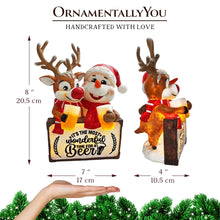 Carregar imagem no visualizador da galeria, It's the Most Wonderful Time for a Beer Festive Figurine, 8" Snowman and Reindeer Christmas Party Statue