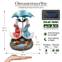 Carregar imagem no visualizador da galeria, Romantic Swan Couple Under an Umbrella Solar Powered Garden Statue, 10" Lighted Outdoor Bird Figurine Decor