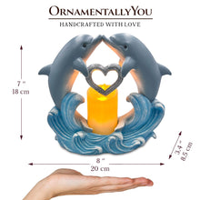 Carregar imagem no visualizador da galeria, Tides of Affection Dolphin Figurine and Tealight Candle, 7" Romantic Tabletop Valentine or Anniversary Gift