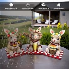 Carregar imagem no visualizador da galeria, Joyful Picnic Gathering Bunny Trio Set of Three Figurines, Spring Rabbit Statue 4.5" Decor
