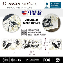 Carregar imagem no visualizador da galeria, Elegant 72" Gothic Jacquard Table Runner, Halloween Tablecloth with Spider Webs and Black Ravens