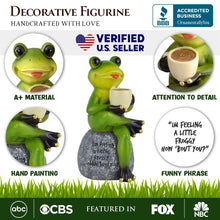 Cargar imagen en el visor de la galería, Coffee Drinking Frog Garden Statue with Funny Quote
