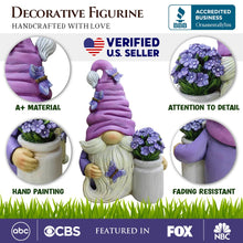 Load image into Gallery viewer, Garden Grace Lavender Gnome Figurine, 10" Purple Home Decor Statue with Butterflies and Flowers