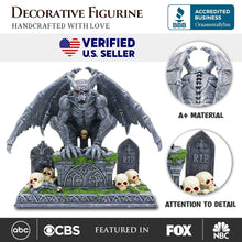 Carregar imagem no visualizador da galeria, Grave Guardian Gargoyle Figurine, 7" Solar Powered Gothic Halloween Garden Statue