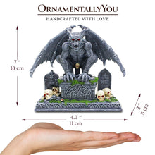 Carregar imagem no visualizador da galeria, Grave Guardian Gargoyle Figurine, 7" Solar Powered Gothic Halloween Garden Statue
