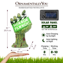 Load image into Gallery viewer, Horror Film Night Zombie Hand Statue, 10" Solar Powered Halloween Themed Garden Figurine