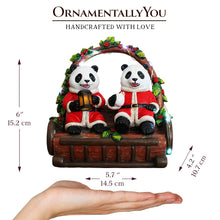 Carregar imagem no visualizador da galeria, Nostalgic Panda Duo Festive Lighted Figurine, 6" LED Christmas Bear Statue