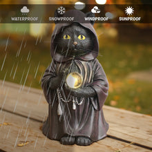 Carregar imagem no visualizador da galeria, (Pre-Order) Ominous Black Cat Wizard Figurine, 7" Solar Light Gothic Yard Statue Decor